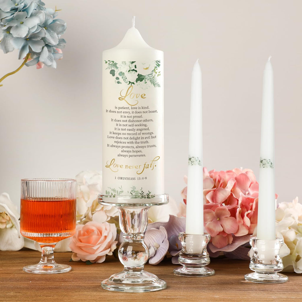 Extrogif Unity Wedding Candles Set - 3 Piece Ceremony Kit with Glass Candle Holders, Pillar and Taper Candles for Wedding Ceremony