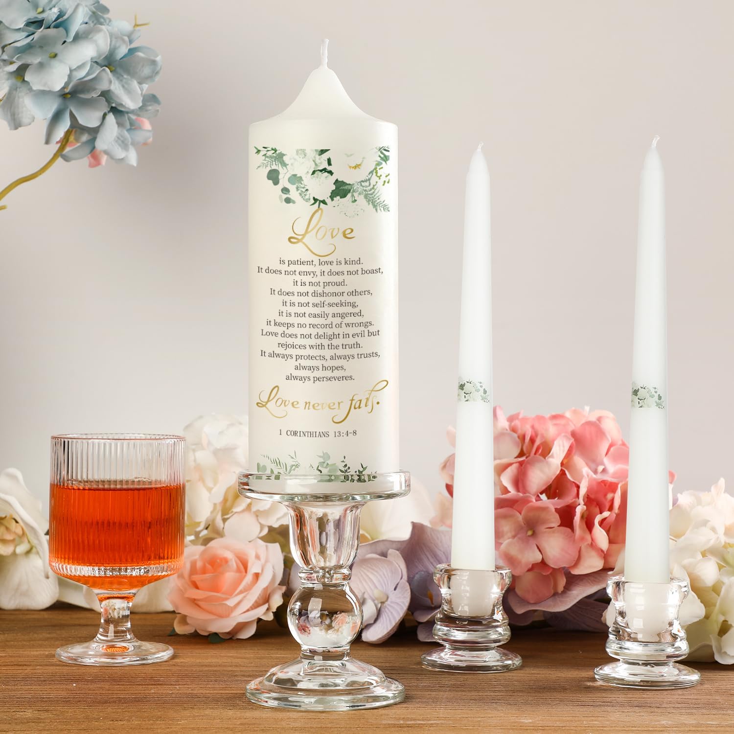Extrogif Unity Wedding Candles Set - 3 Piece Ceremony Kit with Glass Candle Holders, Pillar and Taper Candles for Wedding Ceremony