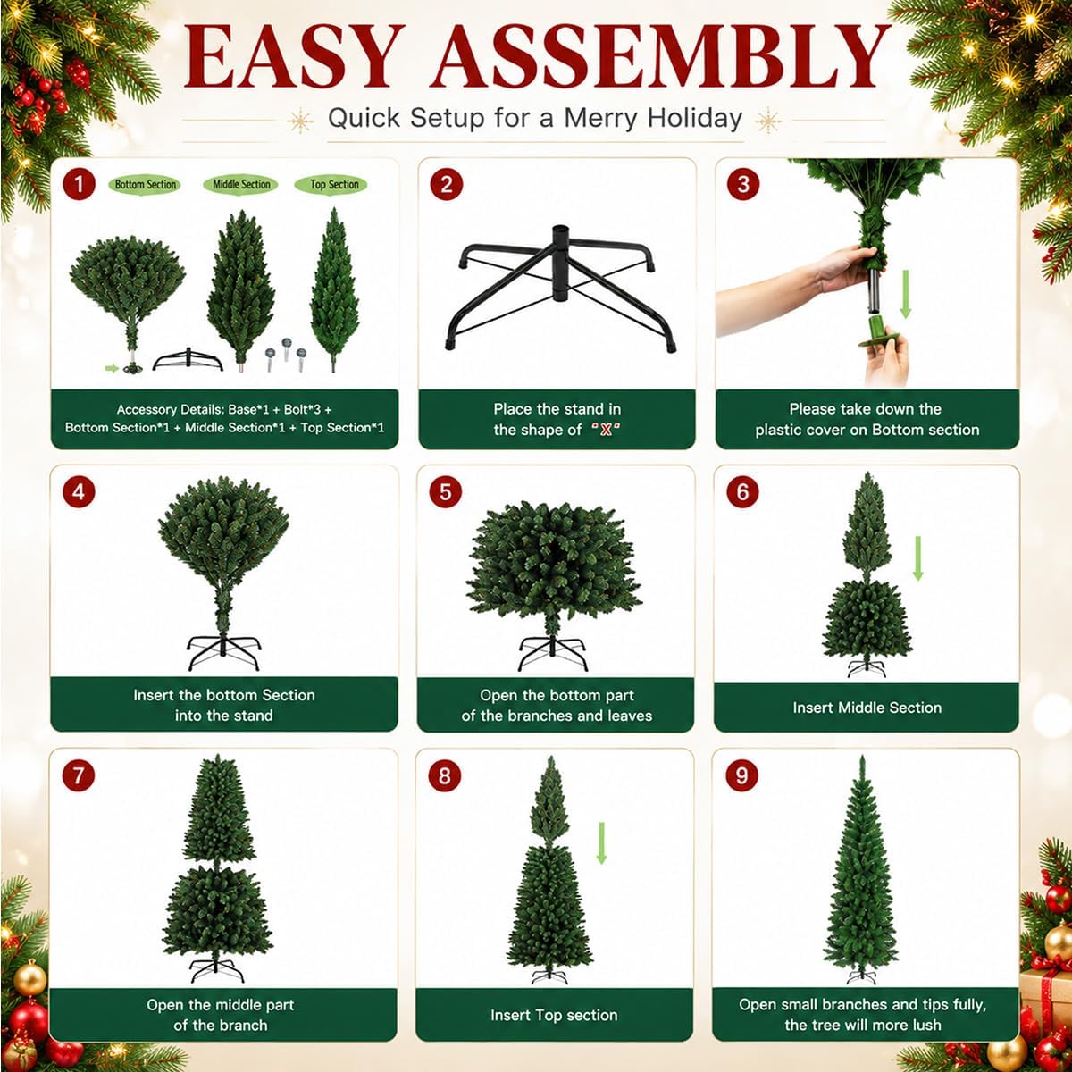 6ft pre-lit slim artificial christmas tree - 260 showing dimensions