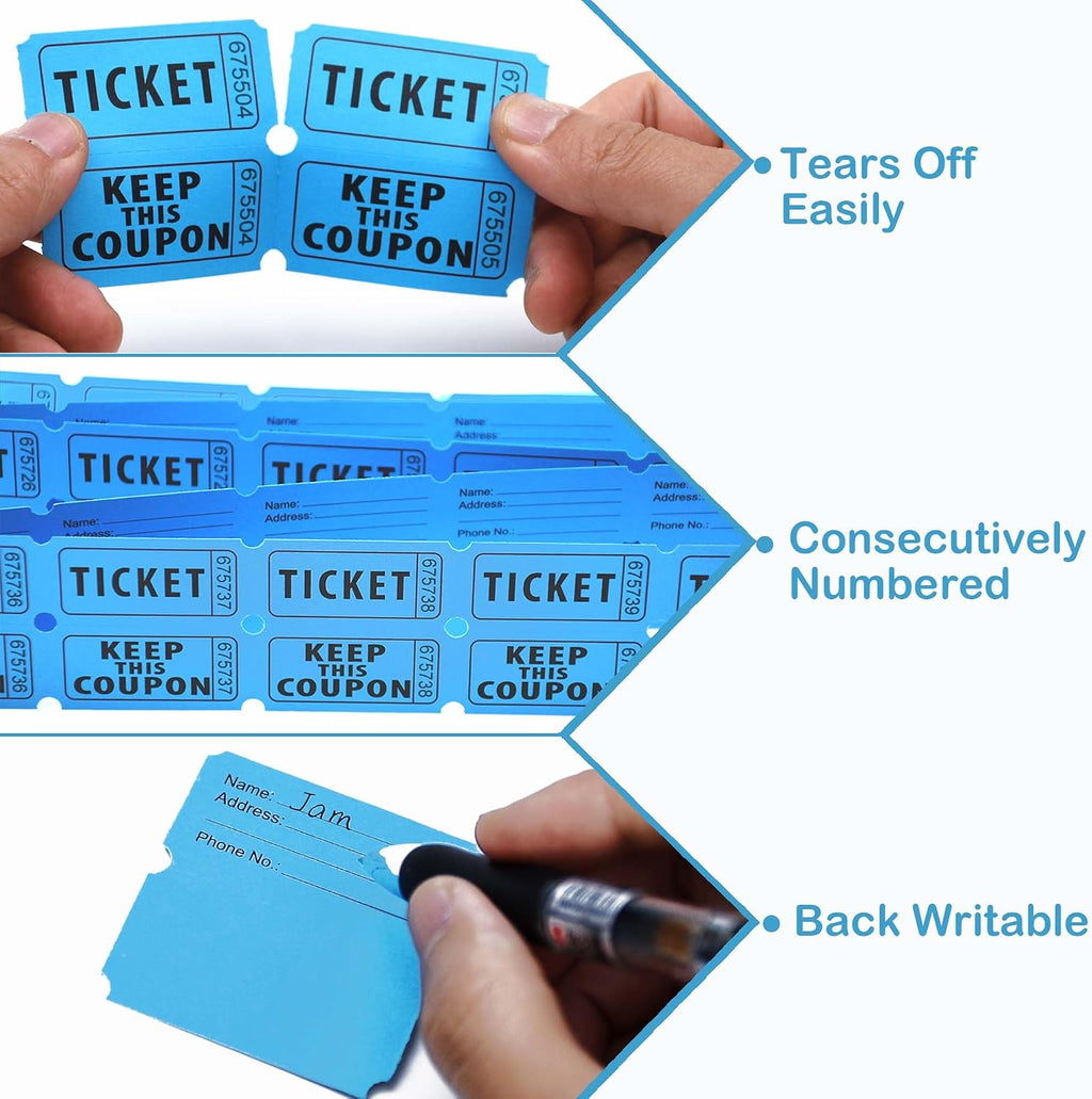 Homrelaxy 2000 Pcs 1000 Pairs Raffle Tickets, 50/50 Double Raffle Tickets, 250 Double Tickets Per Stack, for Events, Entry, Carnivals, and Door Prizes(Blue) (Pack of 2)
