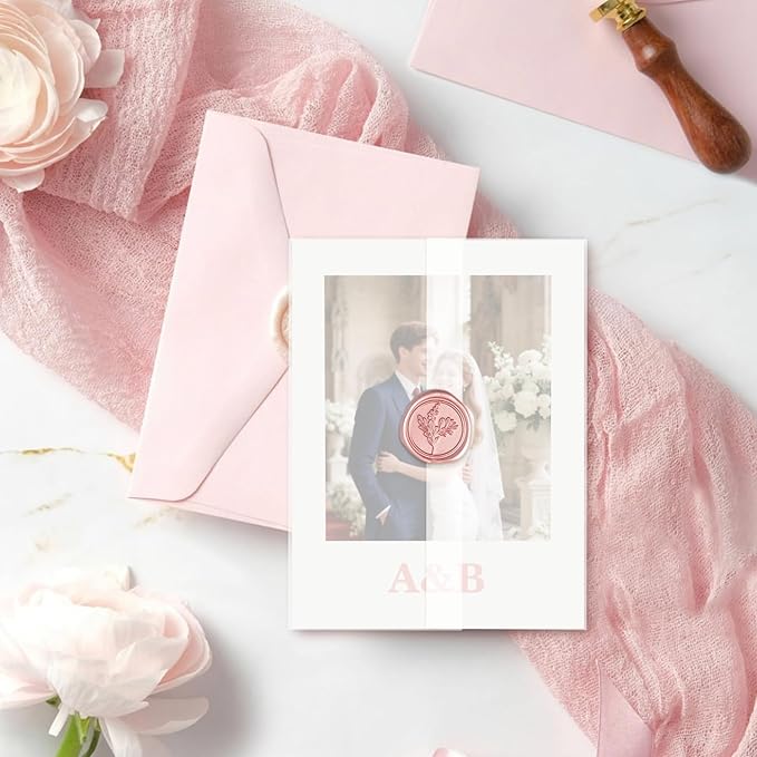 60 Pack Pre-Folded Vellum Jackets for 5.5x7.5 Invitations, Translucent Vellum Paper 5.5x7.5 Jackets, 100GSM Wedding Invitations Wraps, Envelope Liners for Birthdays, Baby Showers