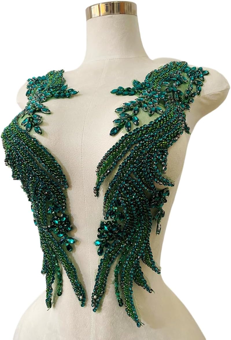 Handmade Rhinestones lace Appliques sew on Beads Trim Patches for Dress Cloth...