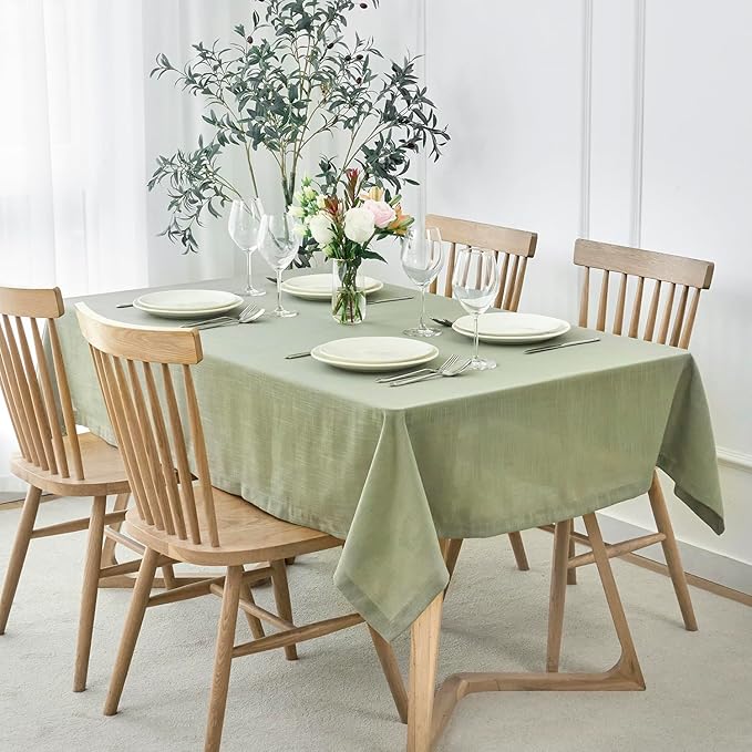 maxmill Lux Faux Linen Table Cloth with Slubby Yarn Textured Weaves Wrinkle Free Anti-Shrink Soft Tablecloth Decorative Table Cover for Dining Room Use Rectangle 60 x 104 Inch Sage Green