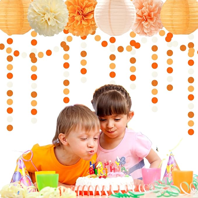 Boho Orange-Beige Baby-Shower Party-Decorations Streamers - 52Ft Neutral Birthday Hanging Paper Garland Banner,Fall Autumn Thanksgiving Rustic Wedding Bridal Classroom Supplies Backdrop Decor Hugtmr