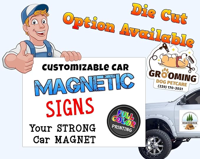 Personalized Car Magnet Sign | Customized Logo for Your Car Van Truck | Advertise Your Business | Professionally Printed | Photo Text