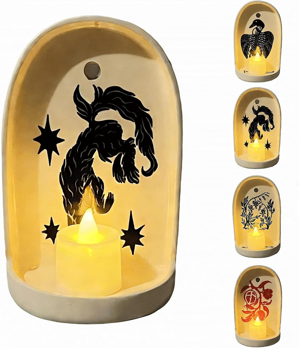 Sacred Wall Niche Collection, Handcrafted Hand-Shaped Ceramic Altar - Niche Decor & Candle Holder, Ideal Christmas/New Year Gift for Family Friends Colleagues (B)