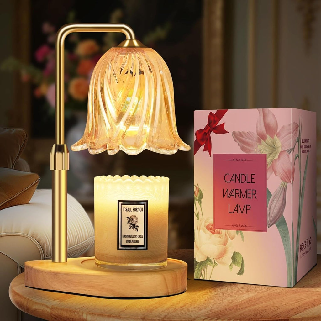 Candle Warmer Lamp with Timer Dimmable: Birthday Gifts for Women Adjustable Height Candles Light Warmers Lamps Gold Crystal Candle Warmer, House Warming Gift New Home Decor, for Women