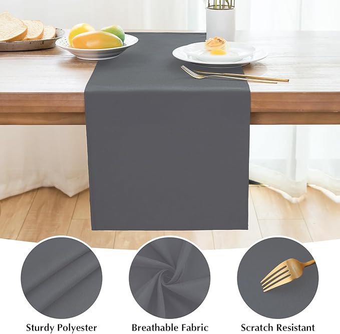2 Pack Grey Small Short Table Runner 12 x 24 Inch Solid Color Runners Coffee Table Dresser for Daily Party Home Decoration