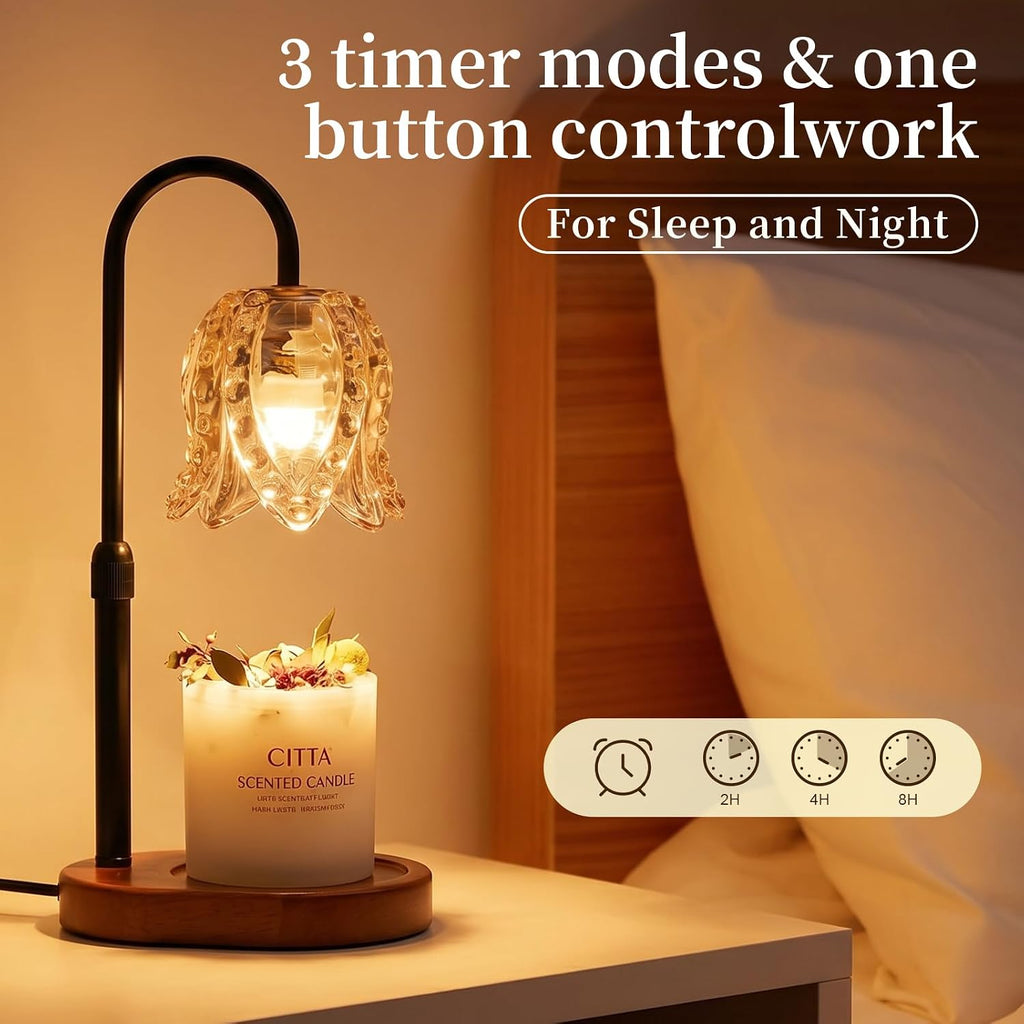Candle Warmer Lamp for Jar Candles, Height Adjustable and Dimmable with Timer, Flame-Free Top-Down Wax Warmer Lamp, Gift for Women, Mom, Housewarming Gift, New Home Decor (B-Walnut)