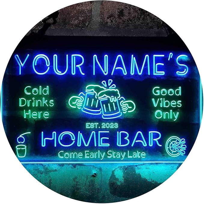 ADVPRO Personalized Your Name Custom Home Bar Beer Established Year Dual Color LED Neon Sign Green & Blue 24 x 16 Inches st6s64-p1-tm-gb