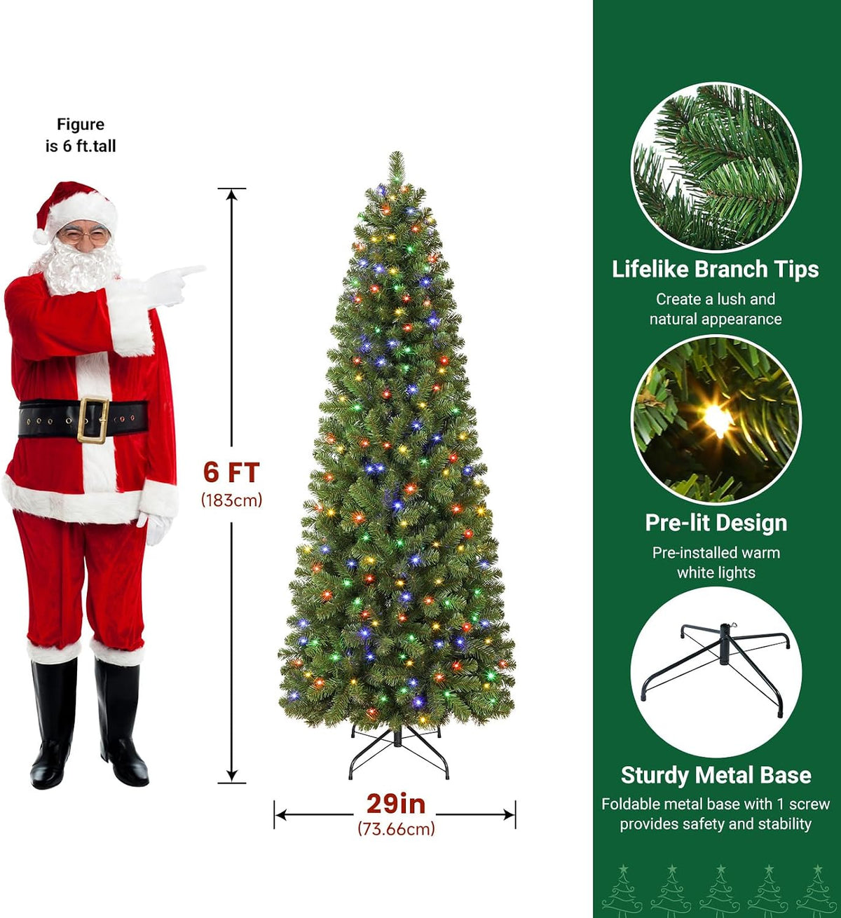 shareconn 6ft prelit pencil hinged christmas tree with shown in use
