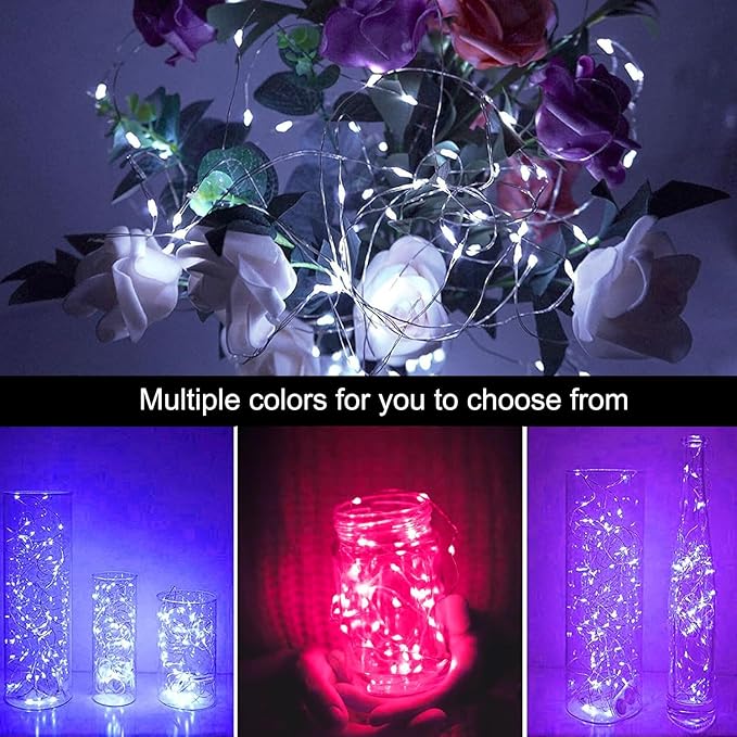 24 Pack LED Fairy Lights Battery Operated 7Ft 20Led Mini String Lights Waterproof Christmas for Mason Jars Bedroom DIY Party Wedding Christmas Decor Pink