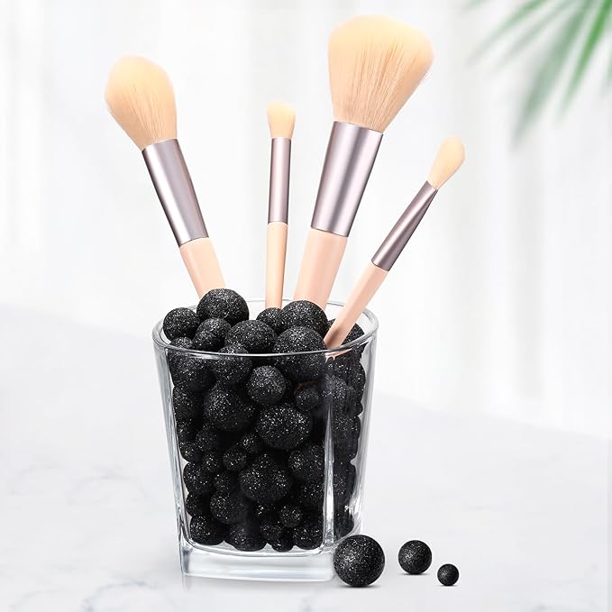 150 Pieces Vase Filler Faux Pearls Vase Makeup Beads No Hole Gloss Bead Mixed Sizes Round Pearl for Home Party Wedding Decor, 8/14/20 mm(Glitter Black)