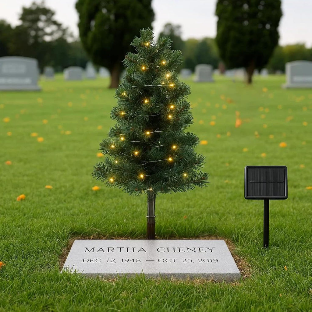 30 inch solar artificial christmas tree for cemetery shown in use