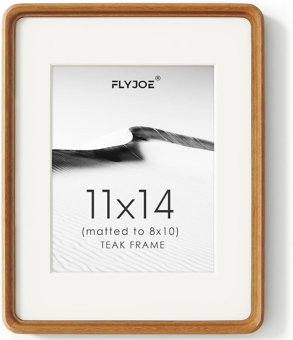 flyjoe 11x14 picture frame, solid teak wood frame shown in use