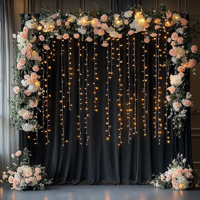 40ftx12ft Wrinkle Free Black Backdrop Curtain, 8 Panels 12FT Height Black Wedding Backdrop Drapes, Silky Polyester Back Drop Cloth for Birthday Photography Background Party Backdrop Draping