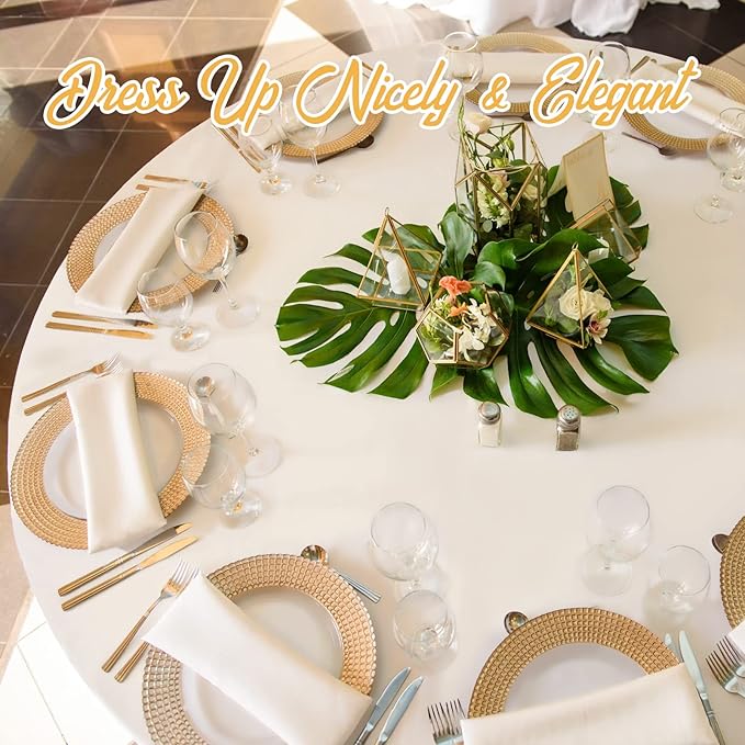 BRILLMAX 6 Pack Ivory Round Tablecloths 132 Inch - Circle Bulk Linen Polyester Fabric Washable Table Cloth Cover for Wedding Reception Banquet Birthday Party Buffet Restaurant