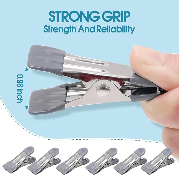 Clothes Pins Heavy Duty 30 Pack - 2.17 Inch Metal Chip Clips, Clothespins for Photo Drying Clothesline Laundry Sock, Bag Clips for Food Kitchen Stainless Steel with Rubber, Gray