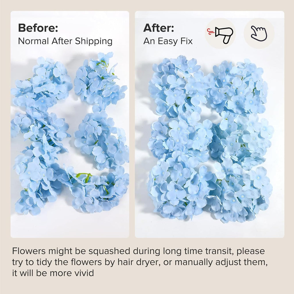 auihiay 46pcs blue hydrangea artificial flowers silk hydrangeas, front angle view