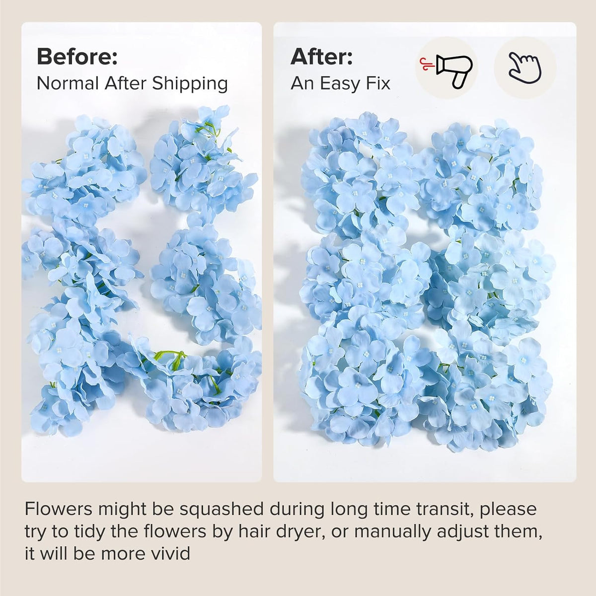 auihiay 46pcs blue hydrangea artificial flowers silk hydrangeas, front angle view