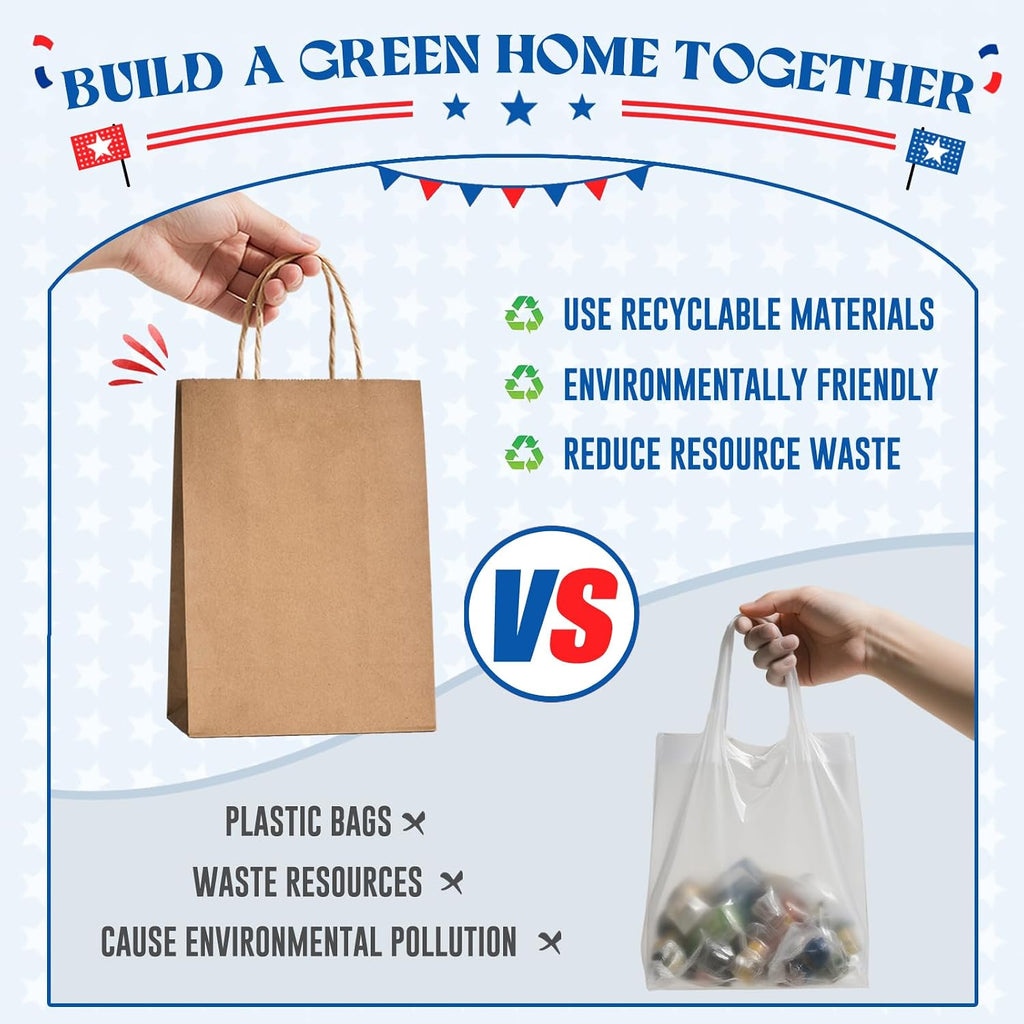 MESHA Brown Paper Bags 8x4.25x10.5 Inch 20Pcs, Paper Bags with Handles, Sturdy Brown Gift Bags for Retail, Birthday Party Favors, Shopping, Small Business (Made in USA)