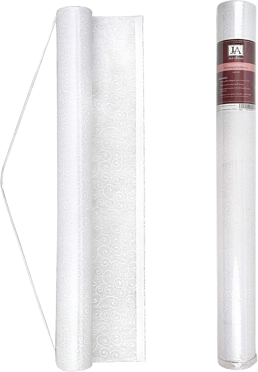 J&A Homes White Wedding Aisle Runner - Professional-Grade Nylon, Includes Tape Double-Sided Adhesive - Disposable Scroll Pattern Runner Great for Indoor or Outdoor Weddings, Prom, Parties