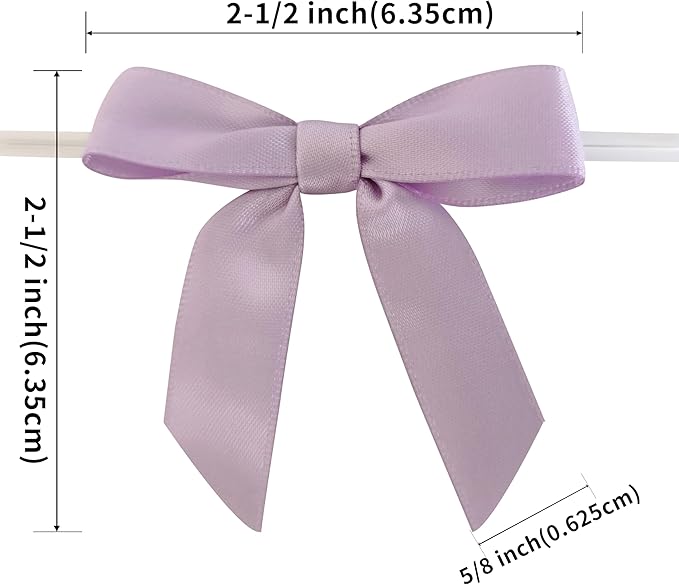 50pcs 2-1/2" Lavender Satin Ribbon Bows with Twist Ties Mini Ribbon Bows for Candy Partiy Decoration Gift Packing&Wrapping Accessoried(Lavender)