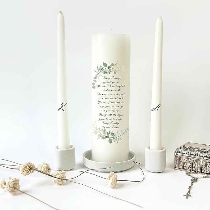 Unity Candles for Wedding, Modern Unity Set, Custom and Personalized Taper Candles with Bible Quote, Unscented White Premium Wax, Religious and Wedding Ceremony, Special Events (Custom Initials)