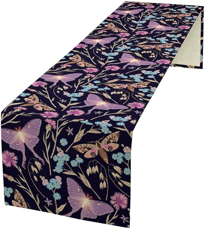 Moth Table Runner, Boho Aesthetic Moth Magic Table Runner for Home Kitchen Dining Party Indoor Outdoor Decoration 13x70 Inch