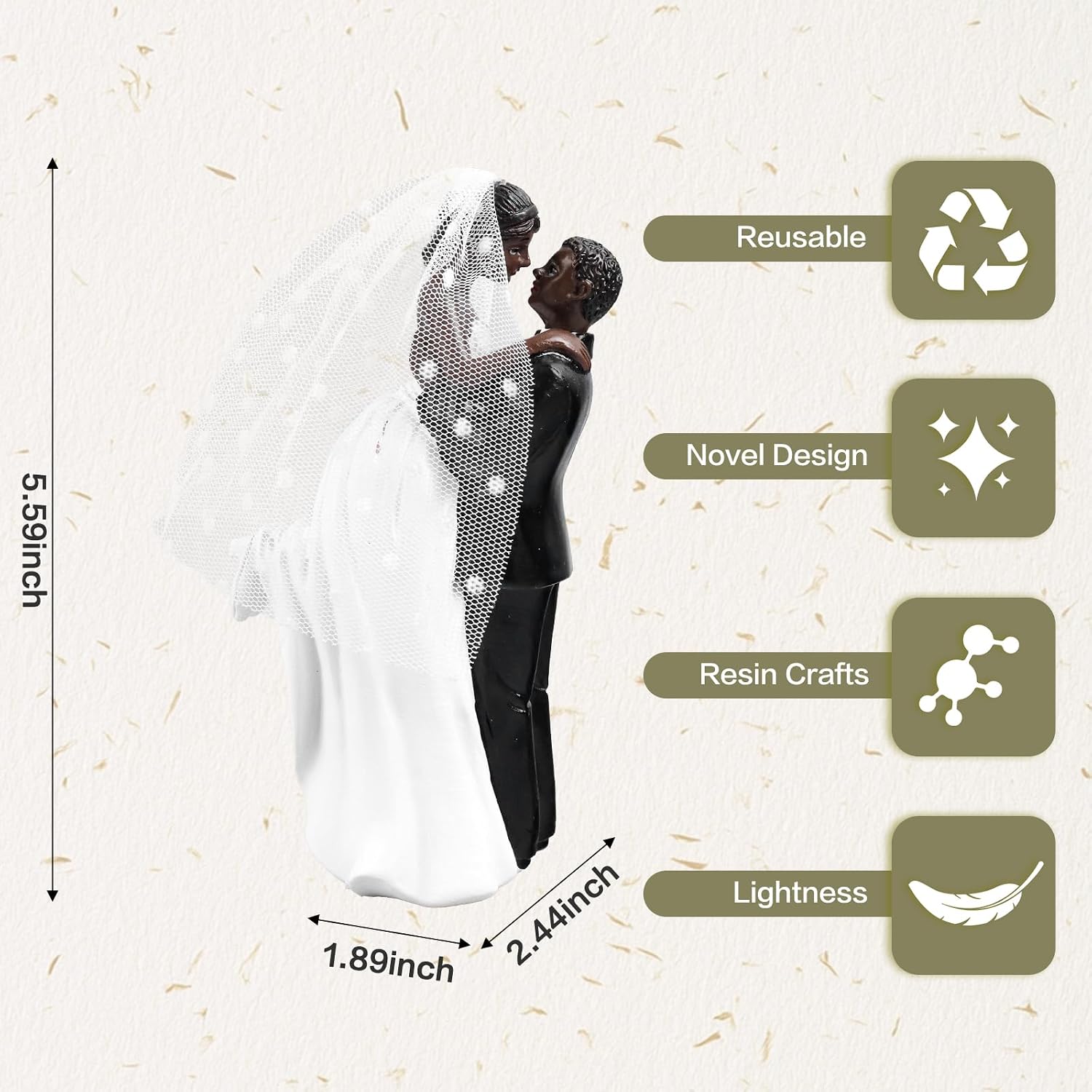 Modern Wedding Cake Toppers Bride and Groom Figurines Cake Topper for Decoration, Romantic Party Decoration, Funny Engagement Party Couple Statue Desk Decoration (Black Couple)