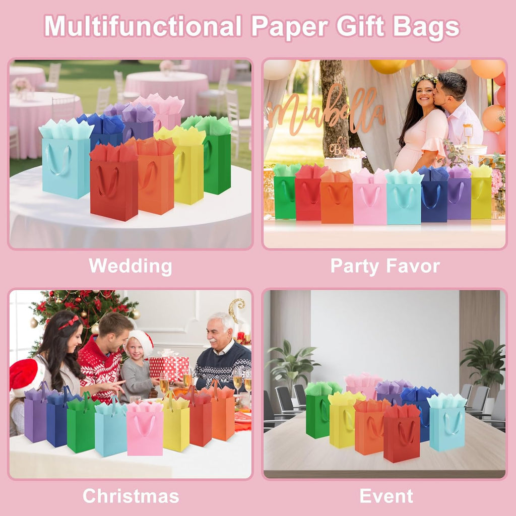 Epoesch 4 Pack Medium Gift Bags With Handles and 8 Tissue Paper, Size 8 X 5 X10 Inch Paper Bags for Birthday Party Baby Shower Wedding Favors or Mother's Day, Father's Day