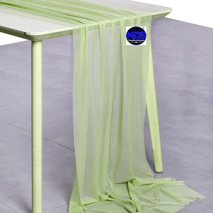 MDS Halloween Chiffon Table Runner - 1 Pack, 29 x 170 Inches, 14ft Each - Sheer Spooky Table Runners for Haunted House Parties, Trick-or-Treat Tables, Witchy Décor, Wedding & Events - Sage Green