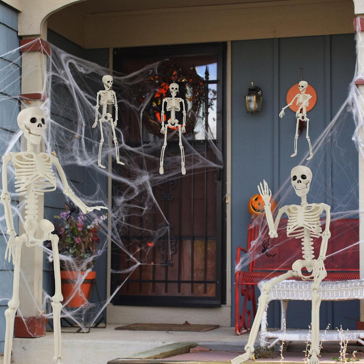 Halloween Skeleton Decorations, 2 Pack 36" Life Size Skeleton with 3 Pac...