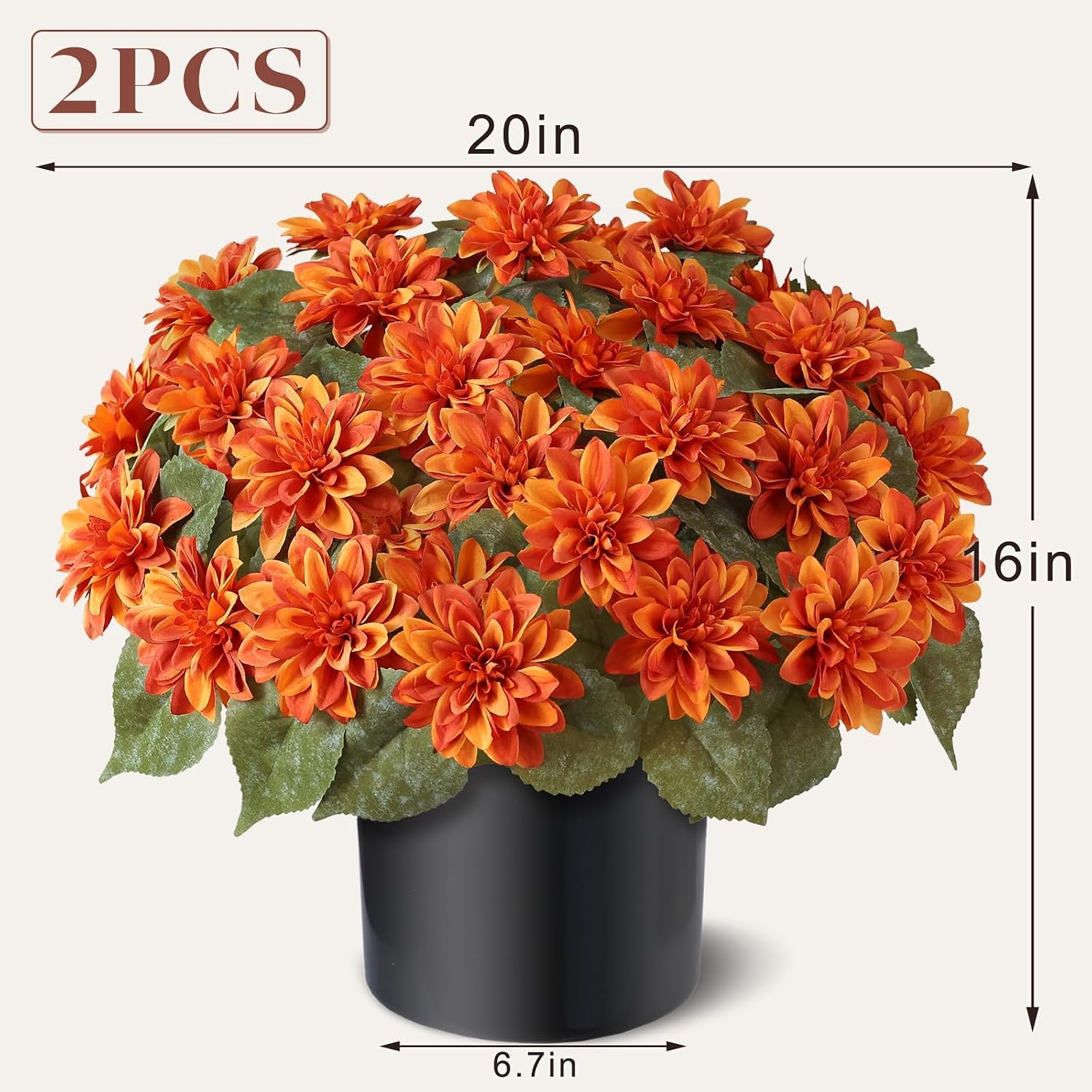 VIERENA 2 Set of Fall Artificial Dahlia Topiary Ball Trees - Fake Silk Dahlia Flower Bushes, UV Resistant Faux Floral Shrub Potted for Front Door Porch Farmhouse Outdoor Autumn Decor (Orange)