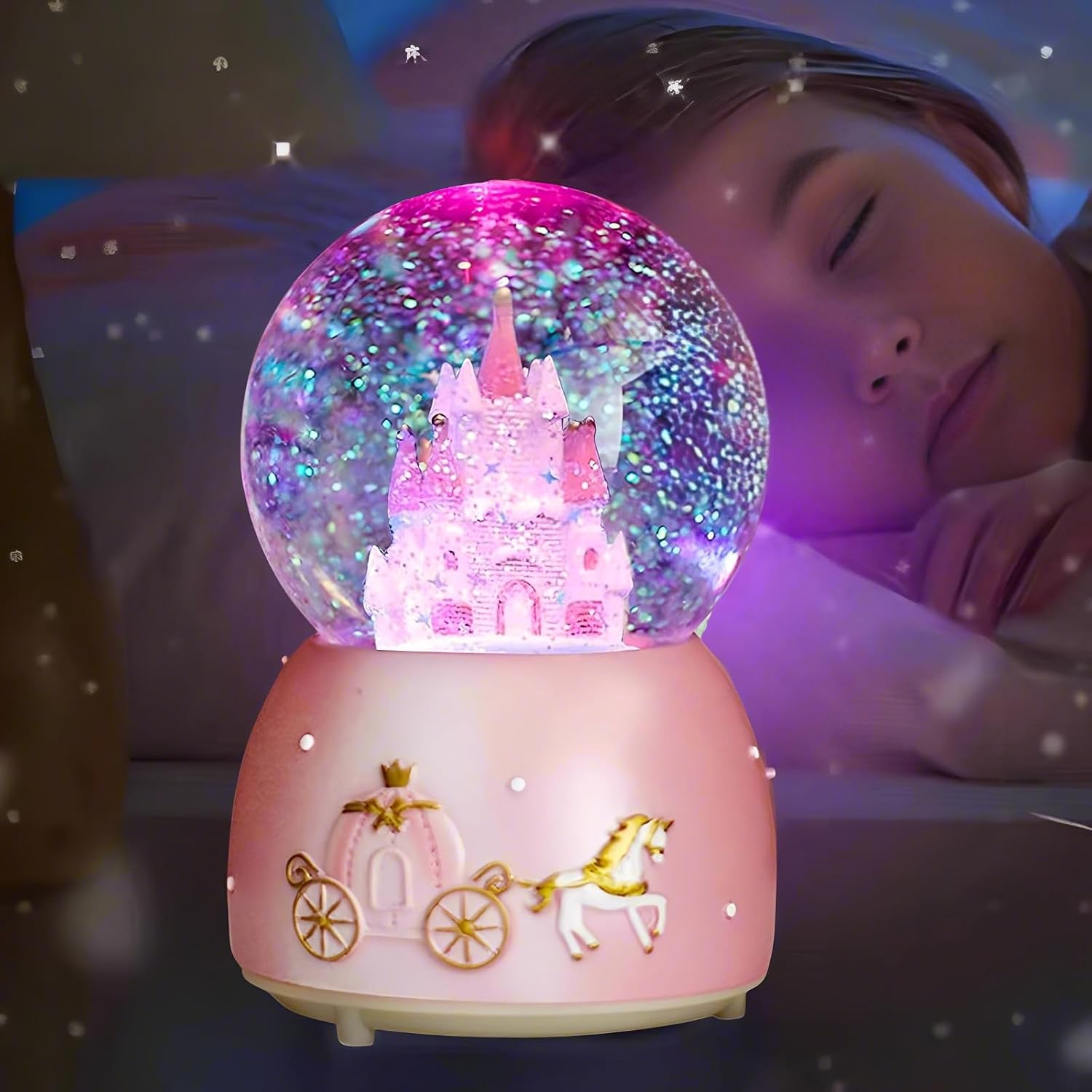 Snow Globes,Pink Castle Music Snowglobes with LED Lights,Automatic Snow Fall Effect,Home Decor for Kids Room Essentials Birthday Christmas Festival Gift for 5-16 Year Old Girls (Pink1)