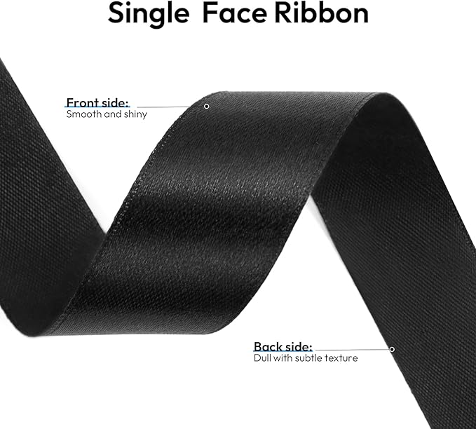 5/8 Inch 100 Yards Black Ribbon, Black Satin Ribbons for Gift Wrapping, Wedding, Birthday Party Decoration, Valentine's Day, Craft, Hair, Floral, Sewing