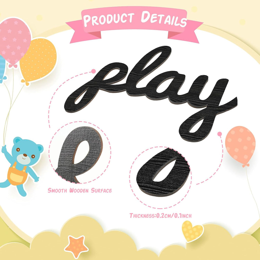 Beeveer Where the Wild Ones Play Nursery Sign Wooden Playroom Wall Decor Playroom Decoration Word Play Room Sign for Wall Plaques 11 Pcs(23 Inch,Black)