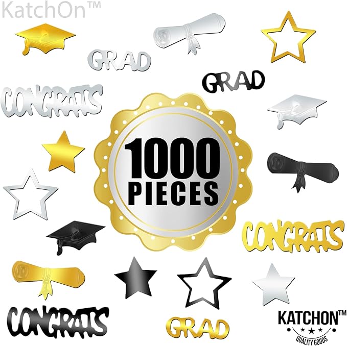 KatchOn, Congrats Grad Graduation Confetti 2025 - Pack of 1000 | Black and Gold Grad Decorations Class of 2025 | Grad Confetti Class of 2025 for Black and Gold Graduation Decorations 2025