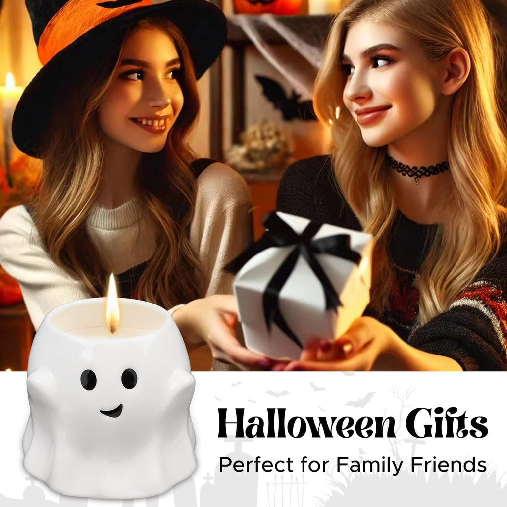 Boo Basket Stuffers for Women Men, 13OZ Halloween Ghost Candle Large Pumpkin Spice Scented Candle Up to 60 Hours Halloween Decorations Indoor