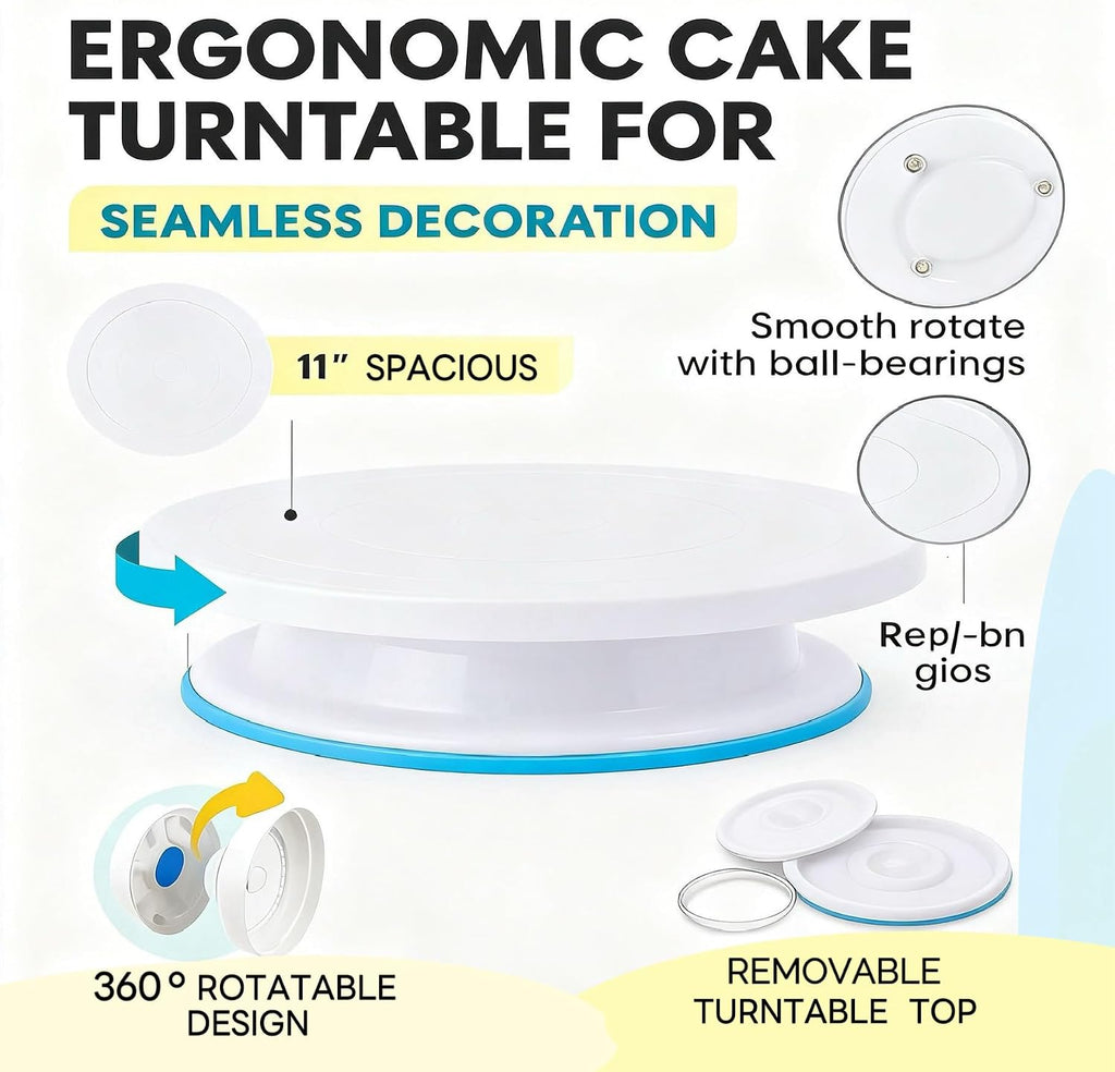 82 Pcs Cake Decorating Kit with Non-Slip Turntable, Stand,Leveler, 12 Piping Nozzles, Spatulas,Cupcake, 2 Reusable & 50 Disposable Bags,Complete Starter Set for Beginners & Home Bakers