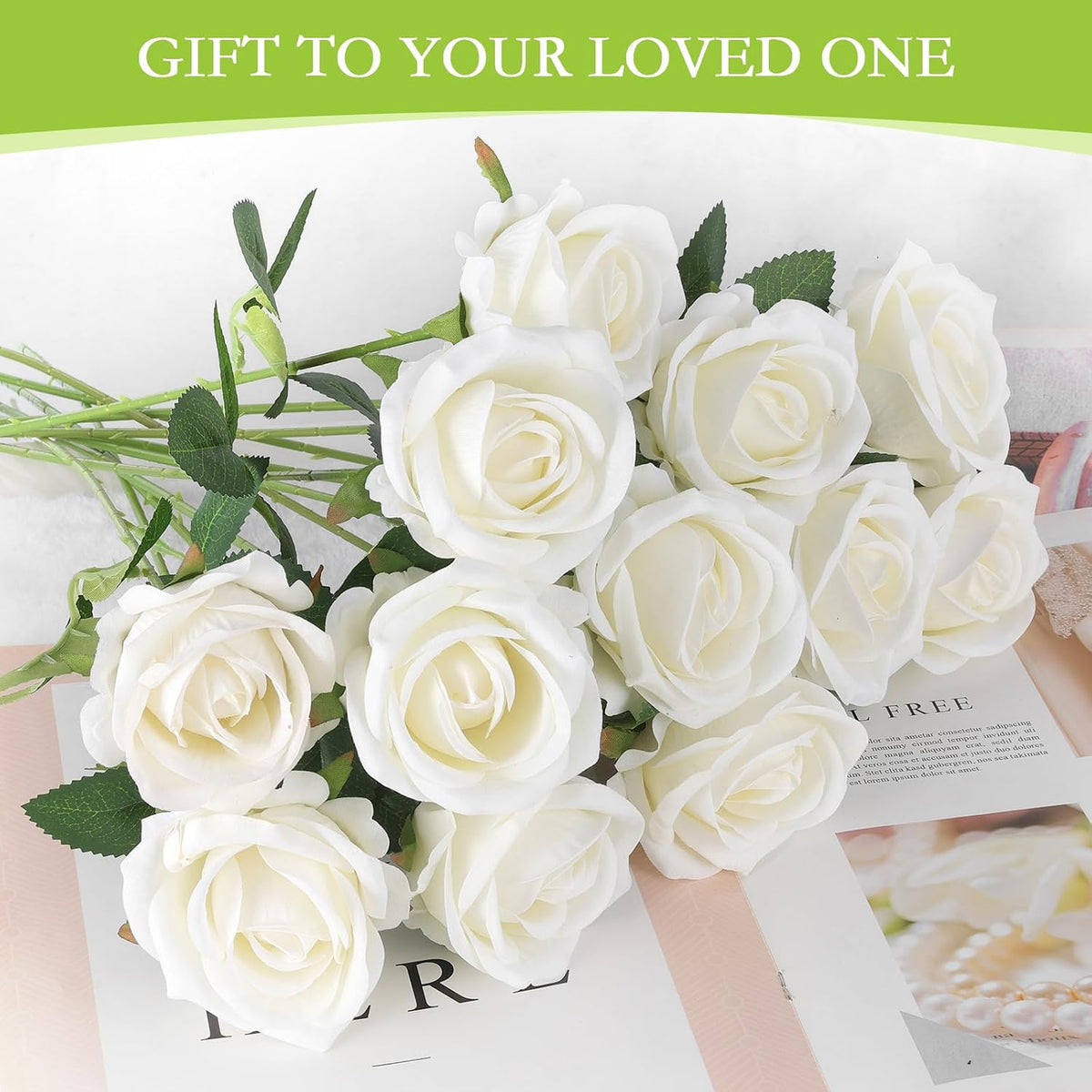 Hananona 100 Pcs Artificial Roses, Realistic Silk Flowers Bulk, White