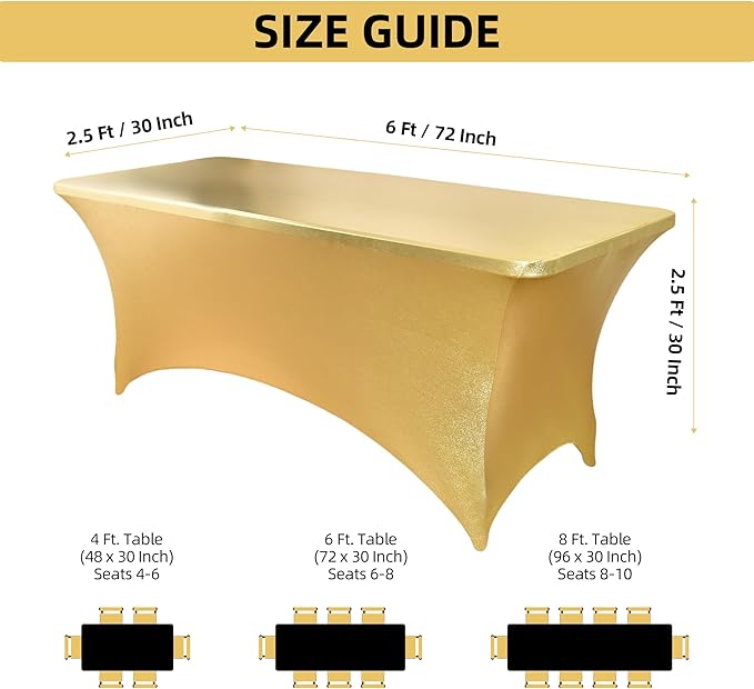 2-Pack 6ft Spandex Table Covers for Rectangle Standard Folding Tables - Wrinkle Resistant Stretch Tablecloths - Ultimate Fitted Table Protector for Parties, Trade Shows, Banquet