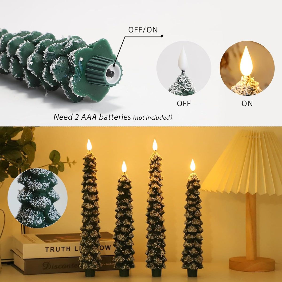 Christmas Decorations, Christmas Tree Flameless Taper Candles with Remote