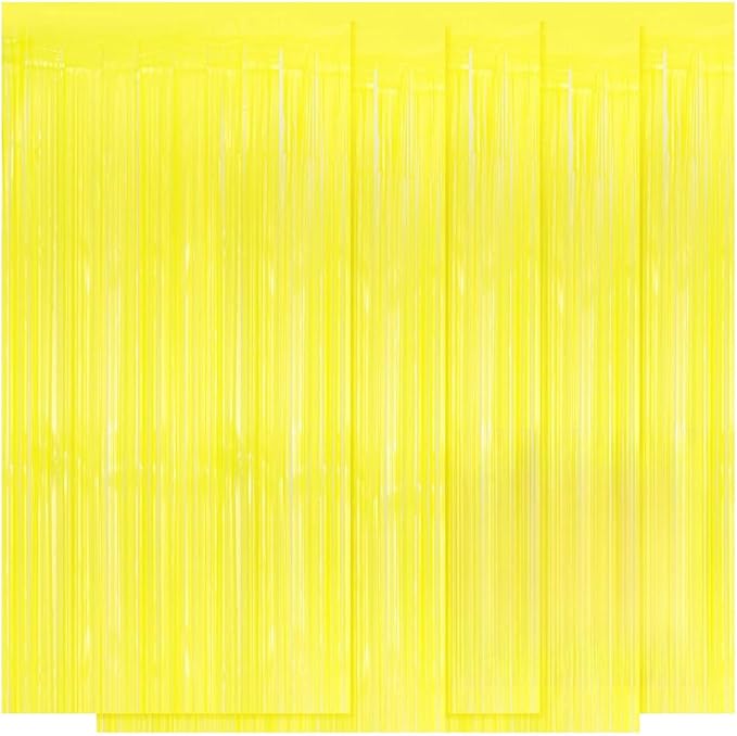 5 Pack Yellow Foil Curtain Backdrop 3.2ft x 8.2ft Tinsel Foil Fringe Curtains Macaron Photo Booth Streamer Backdrop for Party Decorations Birthday Baby Shower Bachelorette Holiday Decor (Yellow)