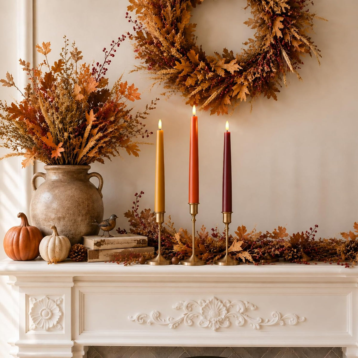 Fall Decor, Fall Decorations for Home, Flameless Taper Candles, Set of 6