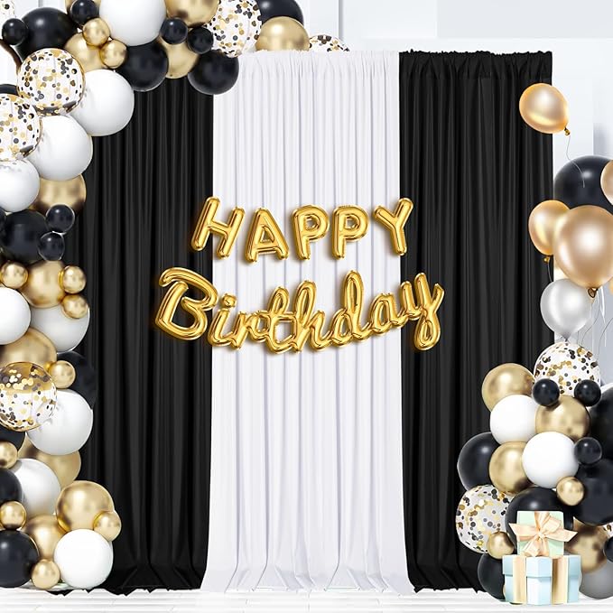 Sugargirl 10x10FT Black Backdrop Curtains Polyester Photo Backdrop Drapes Curtains 2 Panels with Rod Pockets for Party Birthday Wedding Photography Home Decoration