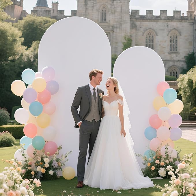 Ledido Wedding Arch Backdrop Cover 7.2FT Arch Covers Fitted Stretchy Spandex Round Top Stand Backdrop Cover for Wedding Banquet Ceremony Birthday Party Baby Shower Event Decoration,White
