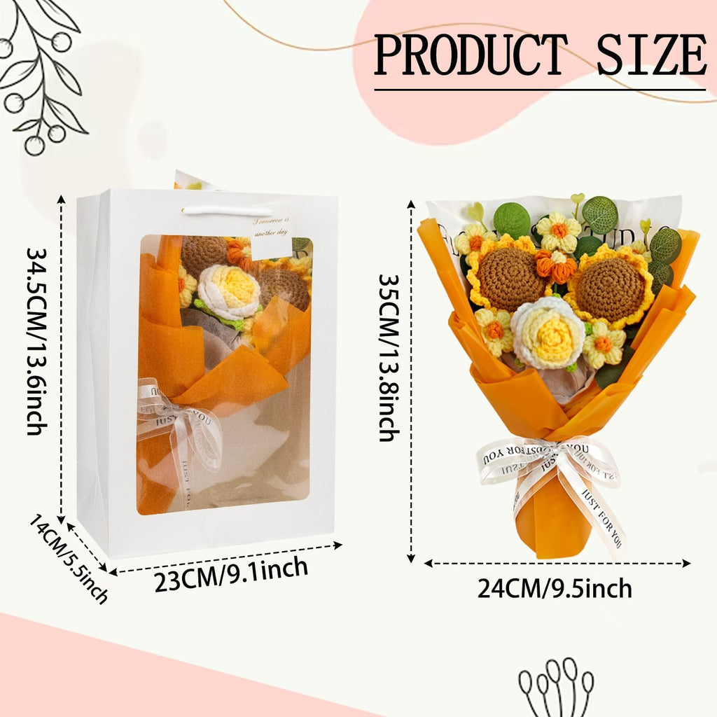 Crochet Flower Bouquet, Handmade Sunflower, Rose, and Daisy Combination, Perfect for Mother's Day, Wedding, Birthday,Anniversary, Home Decor, Ideal Gift for Women, Mom, Wife, and Friends (Orange)