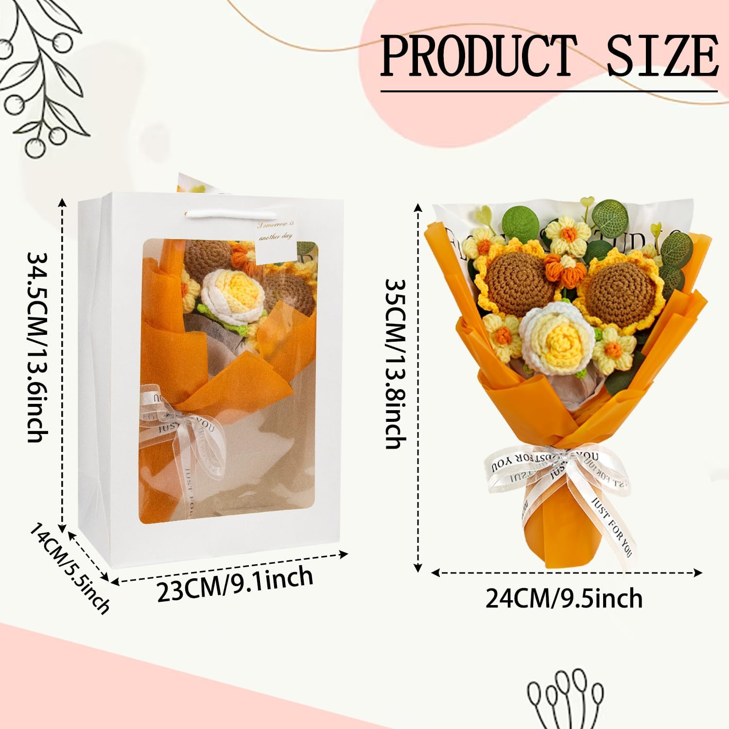 Crochet Flower Bouquet, Handmade Sunflower, Rose, and Daisy Combination, Perfect for Mother's Day, Wedding, Birthday,Anniversary, Home Decor, Ideal Gift for Women, Mom, Wife, and Friends (Orange)