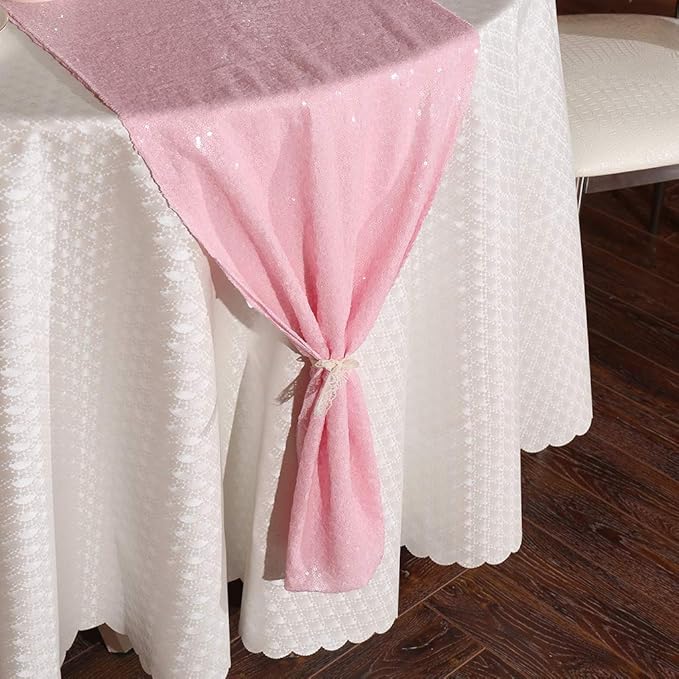 Eternal Beauty Pink Table Runner for Wedding, 2PCS-12x108 Sequin Table Runner Decorations for Birthday Parties, Banquets, Graduations,Christmas